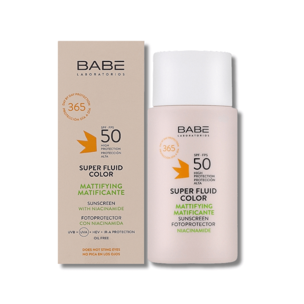Сонцезахисний супер флюїд ВВ з тонуючим та матуючим ефектом SPF 50 - Babe Laboratorios Super Fluid Color Mattifying SPF 50