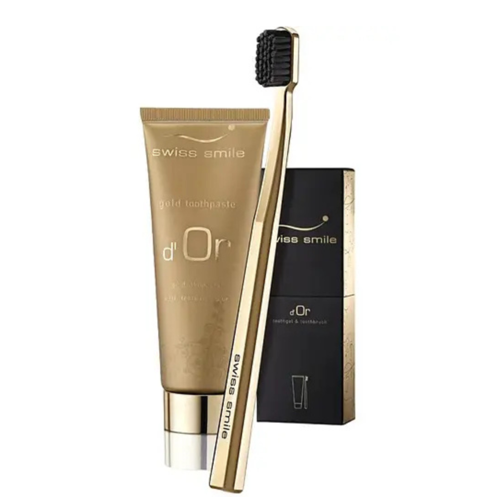 Золотий гель та позолочена ультрам'яка зубна щітка - swiss smile d'Or