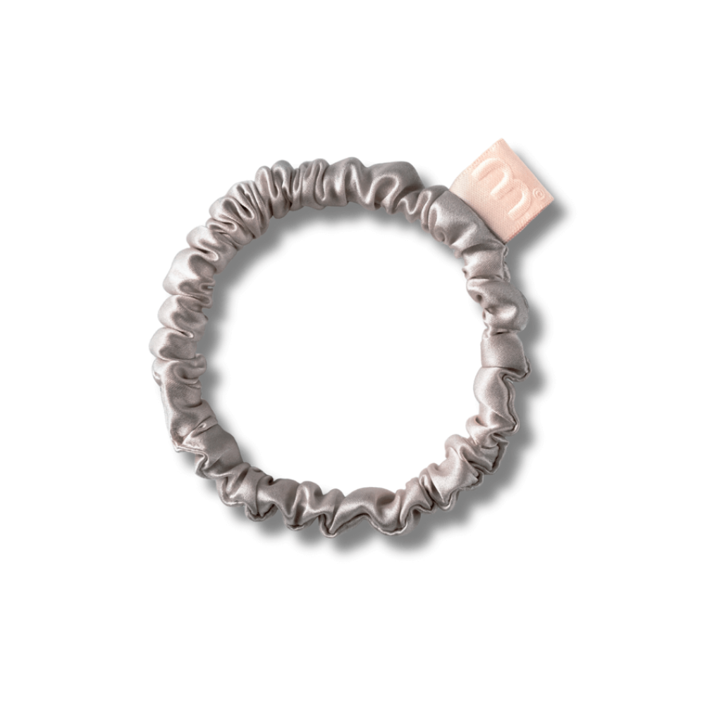 Тонка резинка для волосся сіро-бежева - MON MOU Silk Slim Scrunchie Taupe