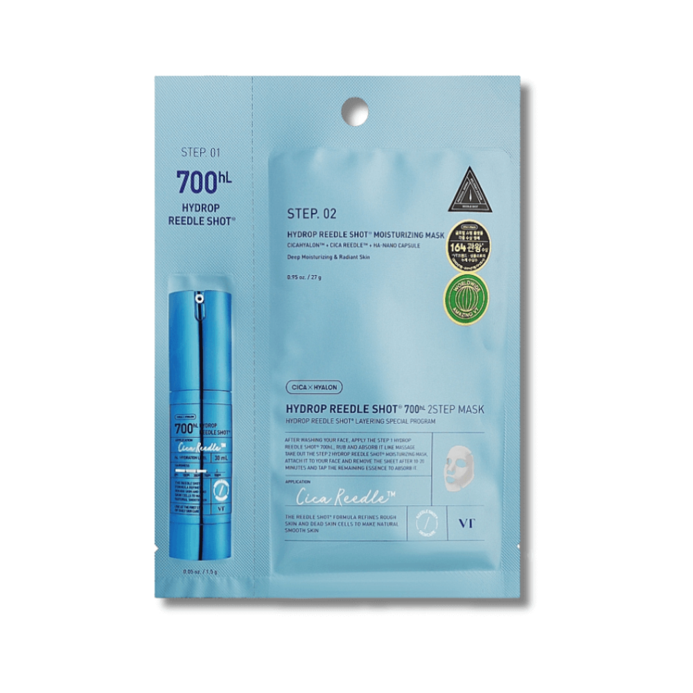 Двоетапна тканинна маска для обличчя зі спікулами для глибокого зволоження - VT Cosmetics Hydrop Reedle Shot 700hl 2-Step Mask